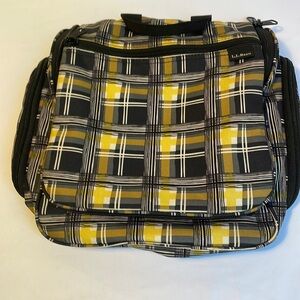 L.L. Bean yellow and black checkered hanging travel / cosmetic organizer bag.